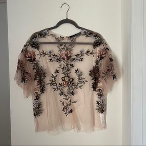 Zara Floral Mesh Tulle Shirt